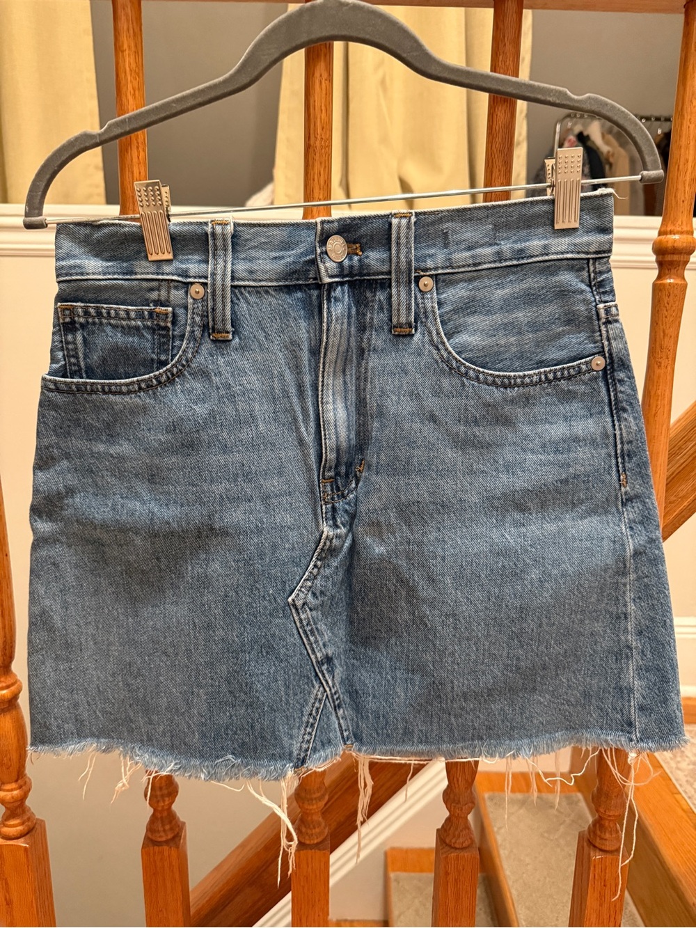 Madewell Light Blue Denim Mini Skirt with Raw Hem